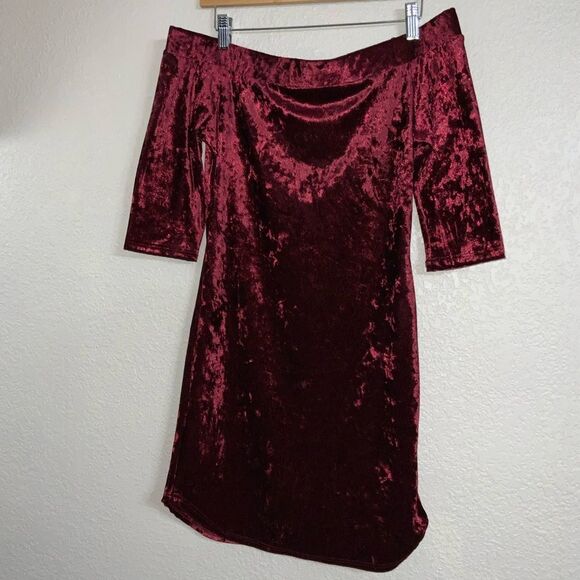 Off Shoulder Dress Ruby Crushed Velvet Size M - Picture 4 of 6